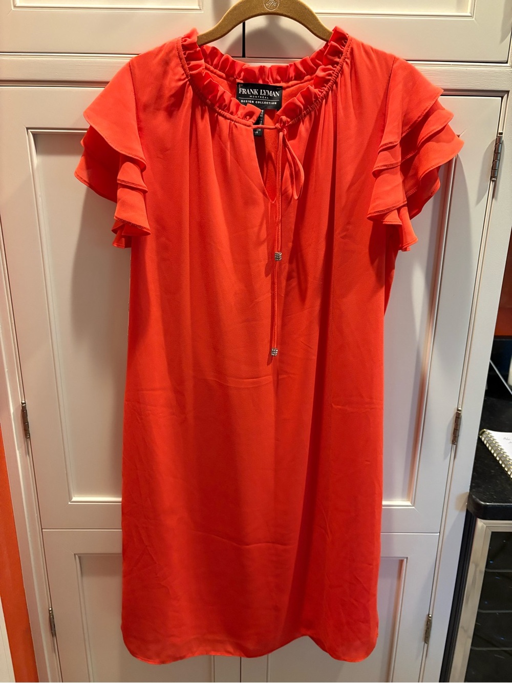 Frank Lyman Design Coral Orange Ruffle-Sleeve Midi Dress